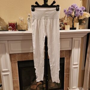 White Leggings with Lace-Up Detail